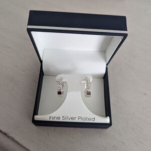 NIB Fine Silver Plated Cubic Zirconia Hoop Earrings
